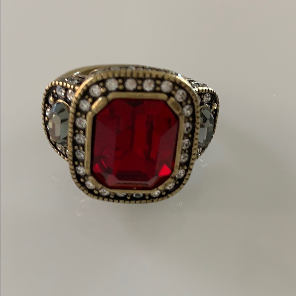 Cocktail Ring With Ruby Colored Stone And Cz - image 6